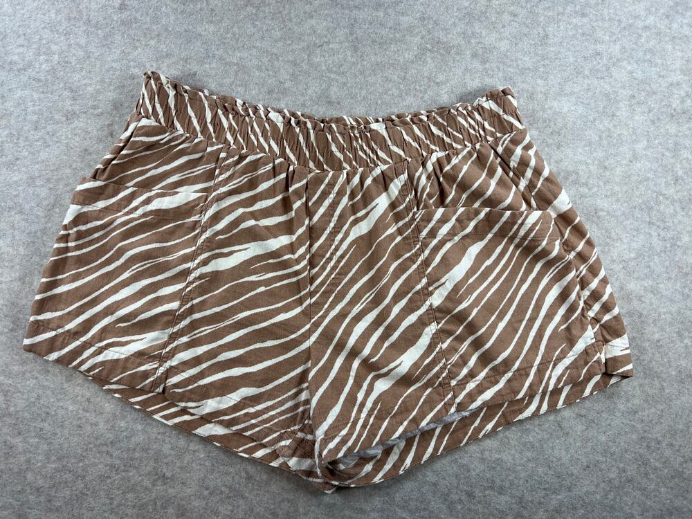 A New Day Animal Print Linen Shorts Brown Ivory Zebra Women's Size XXL